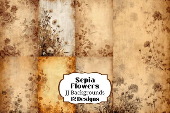 12 Sepia Floral Junk Journal Backgrounds for Timeless Craft