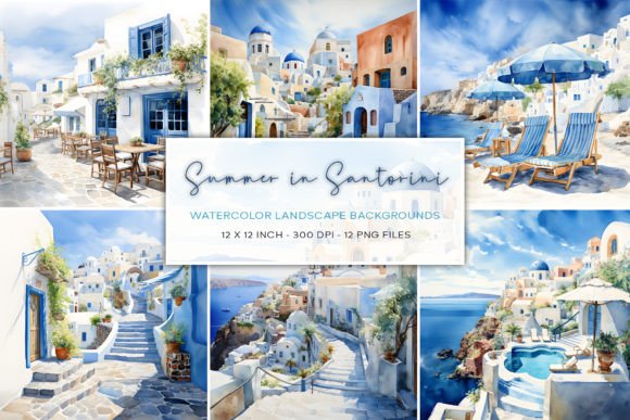 Bring the Aegean to Your Art with Santorini Watercolor Backgrounds