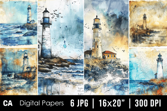 Capturing Coastal Charm with Lighthouse Junk Journal Page Backgrounds