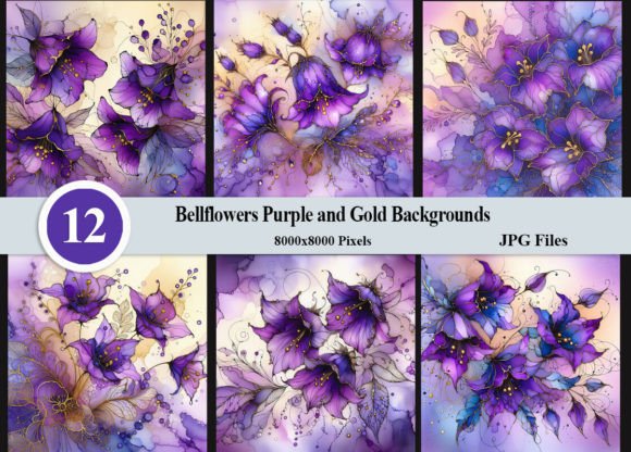 Elegant Floral Backdrops: Bellflowers Purple and Gold