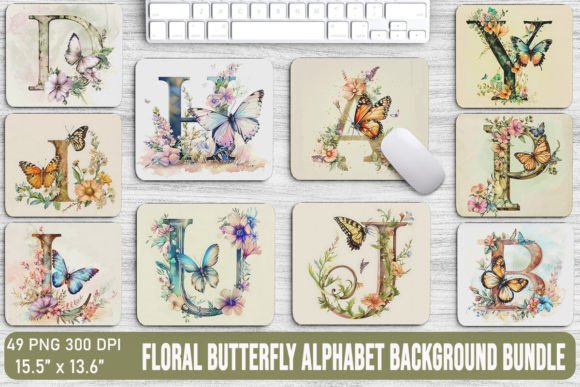 Floral Butterfly Alphabet Backgrounds for Creative Branding