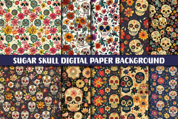 Unleash Vibrant Creativity with Sugar Skull Digital Paper Backgrounds